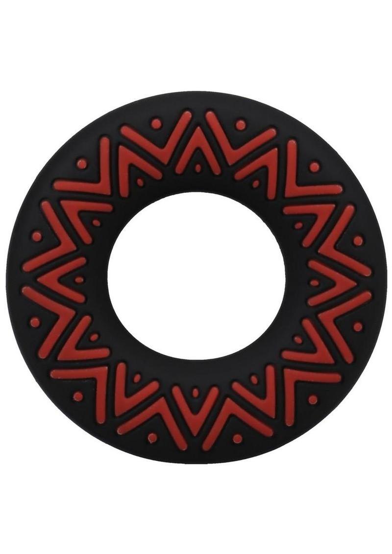 Polynesian Pleasures Hula Loops Silicone Tribal Cock Ring - Black/Red - 35mm