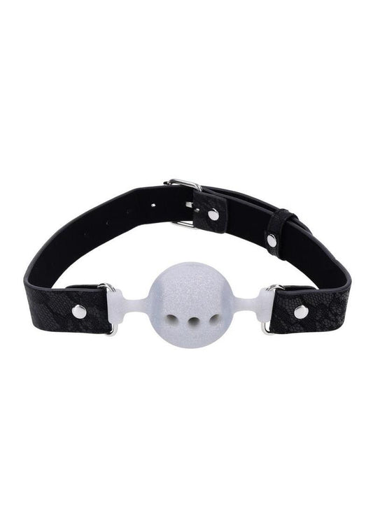 Sex and Mischief Lace Silicone Breathable Ball Gag - Black/Silver