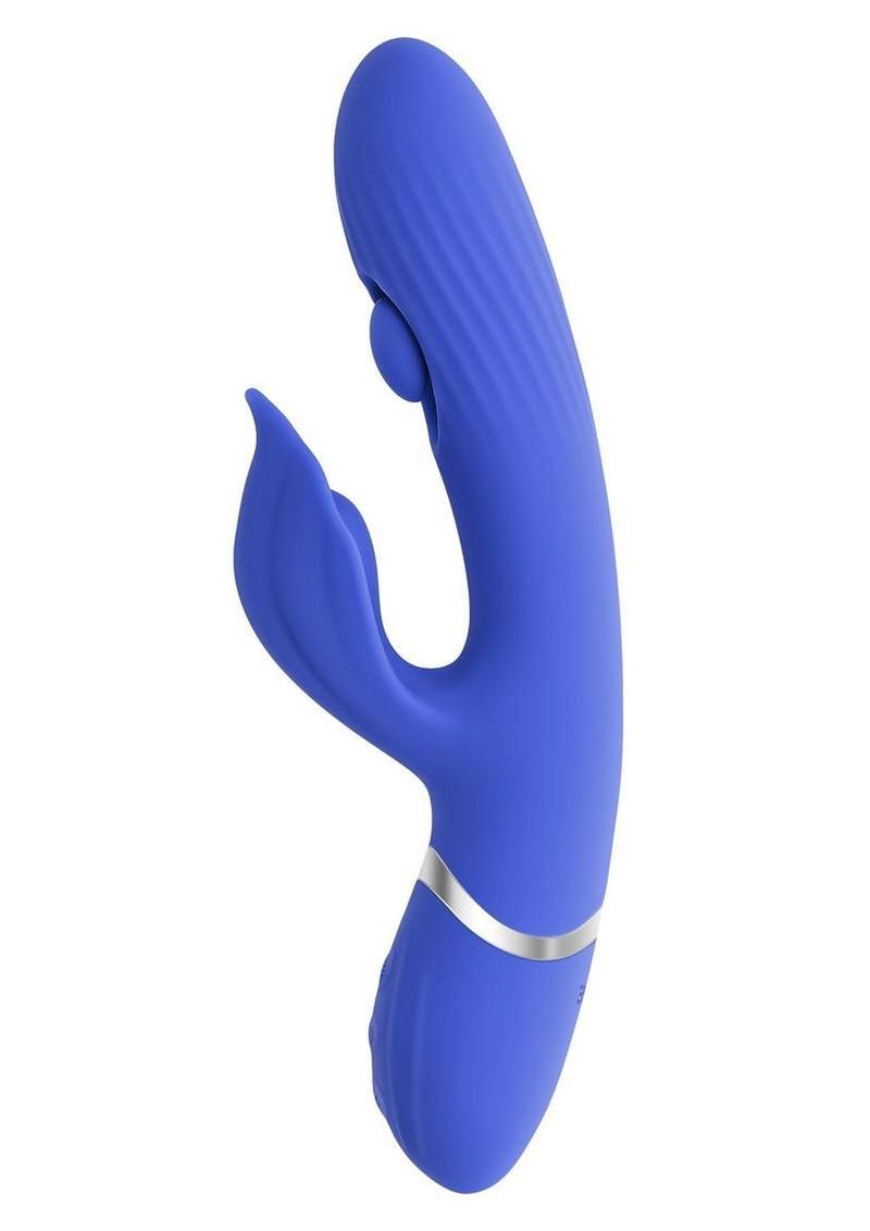 Shudder Rechargeable Silicone Triple Motor Vibrator with Stimulator - Blue