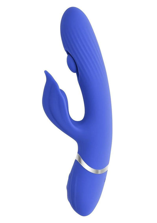 Shudder Rechargeable Silicone Triple Motor Vibrator with Stimulator - Blue