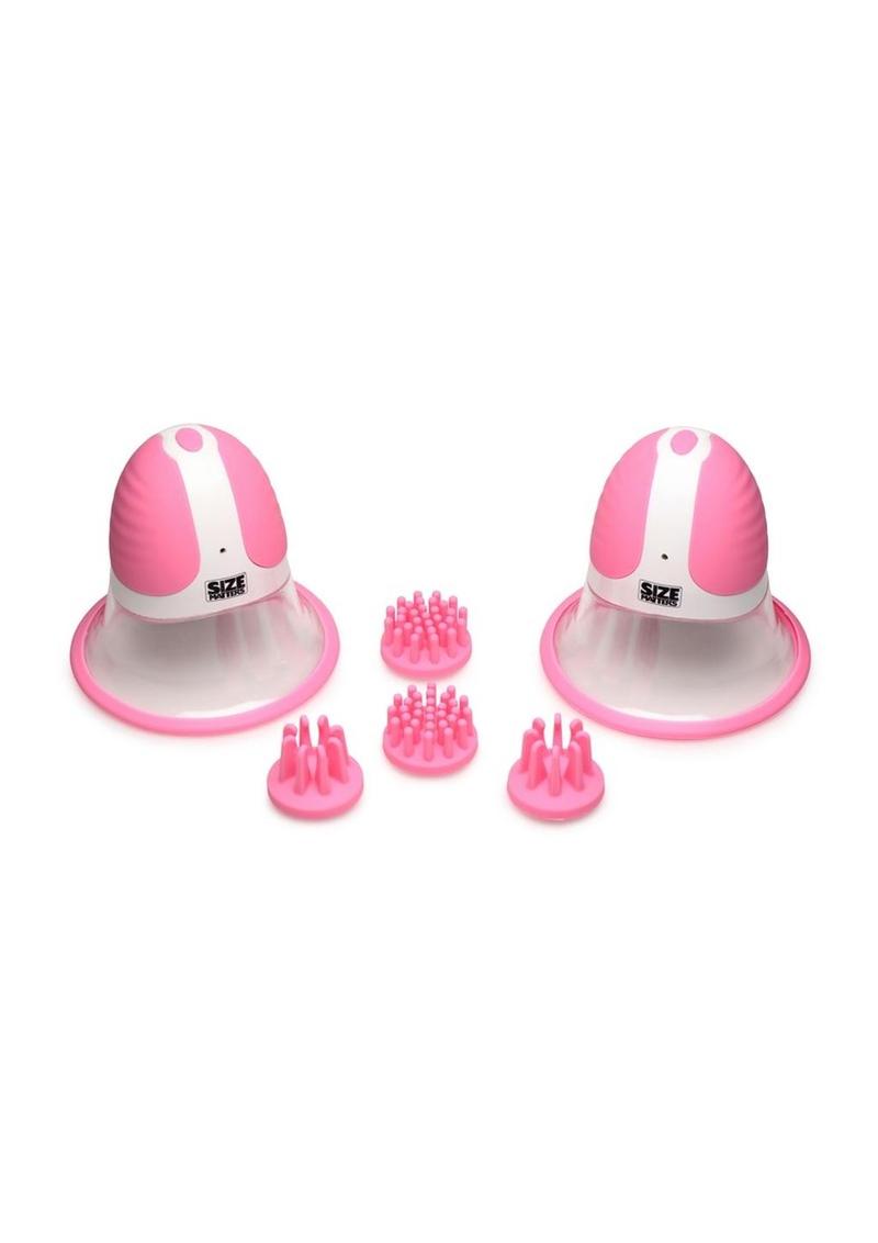 Size Matters 10x Rotating Silicone Nipple Suckers with 4 Attachments - Pink/White
