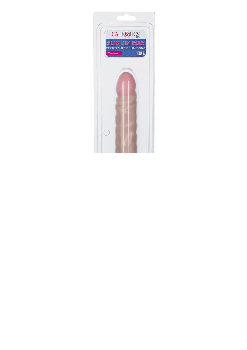 Slim Jim Duo Veined Super Slim Double Dildo - Vanilla - 17in