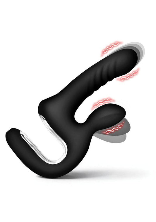 Thrust Pounder Thrusting Rechargeable Silicone Vibrator with Clitoral Stimulator - Black