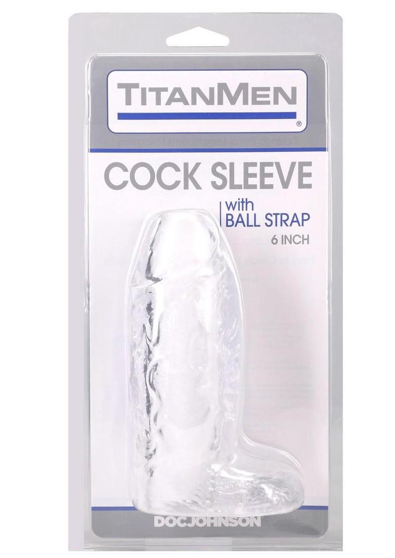 Titanmen Cock Sleeve with Ball Strap - Clear - 6in