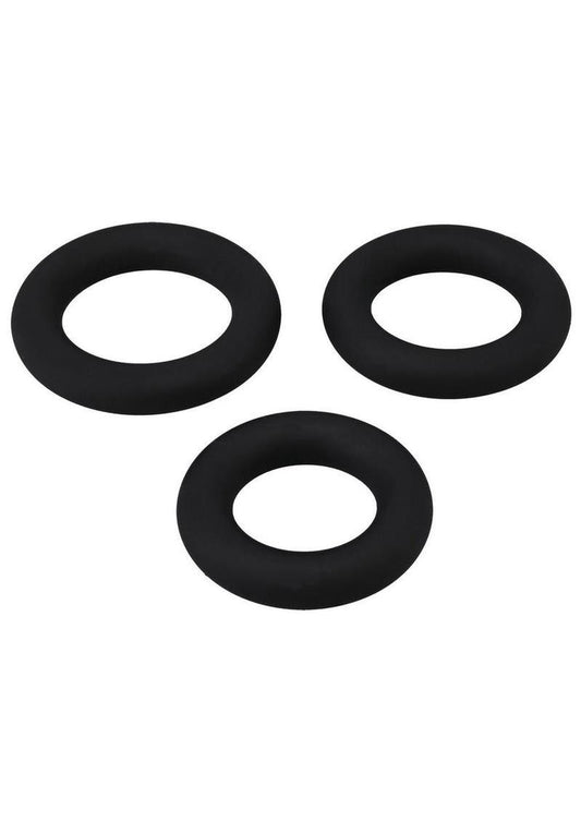 Titanmen Silicone Cushioned Cock Ring - Black - 3 Piece/Set