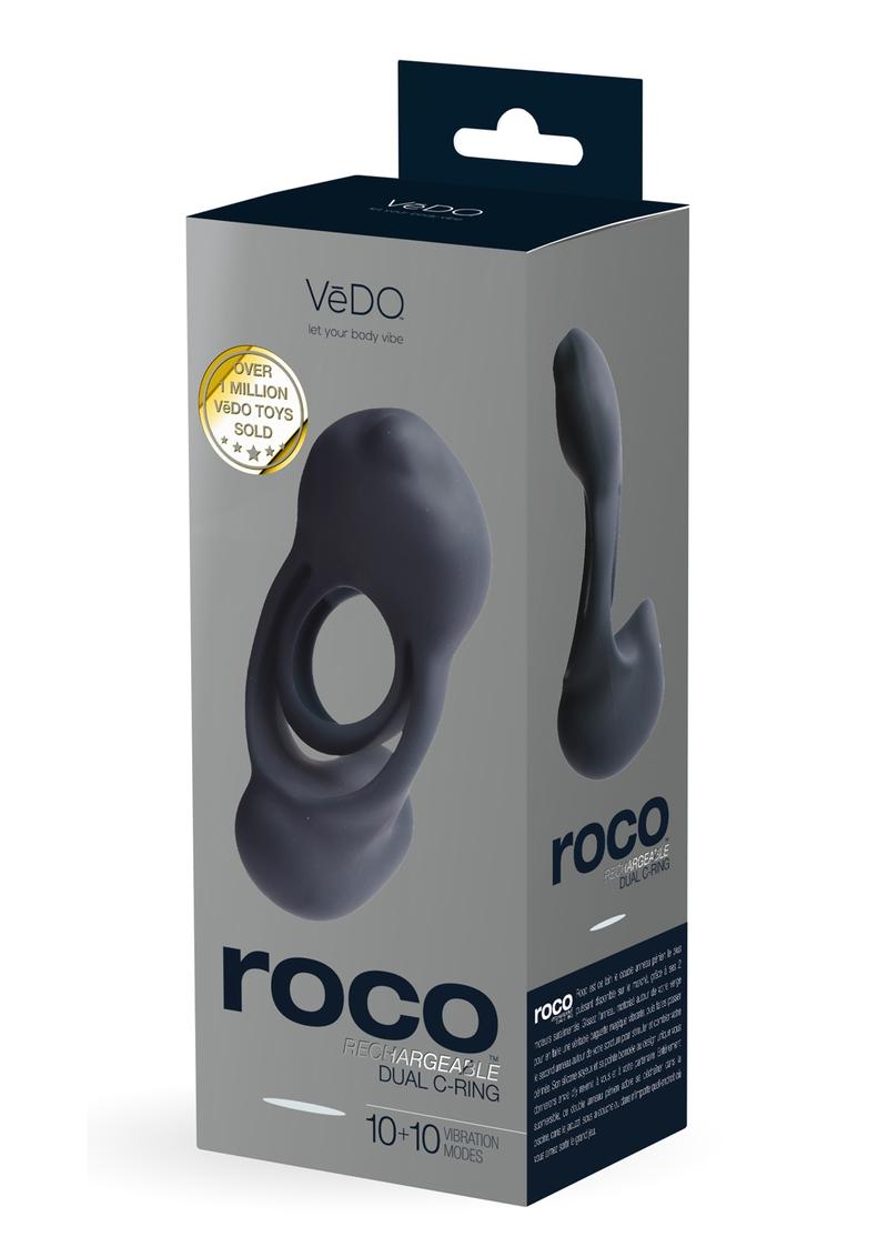 Vedo Roco Rechargeable Silicone Vibrating Dual Motor Cock Ring - Just - Black