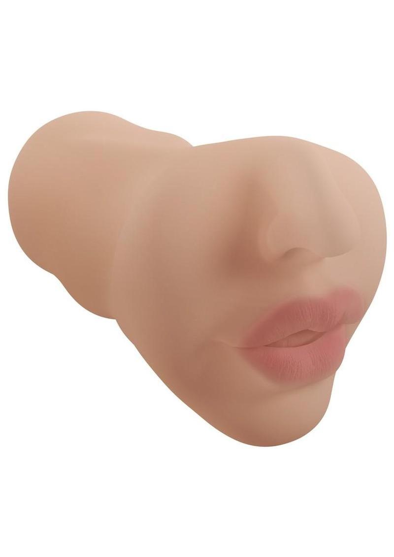 Xkin Crinso Hex Superhero Masturbator with Vibrating Bullet - Female Mouth - Caramel