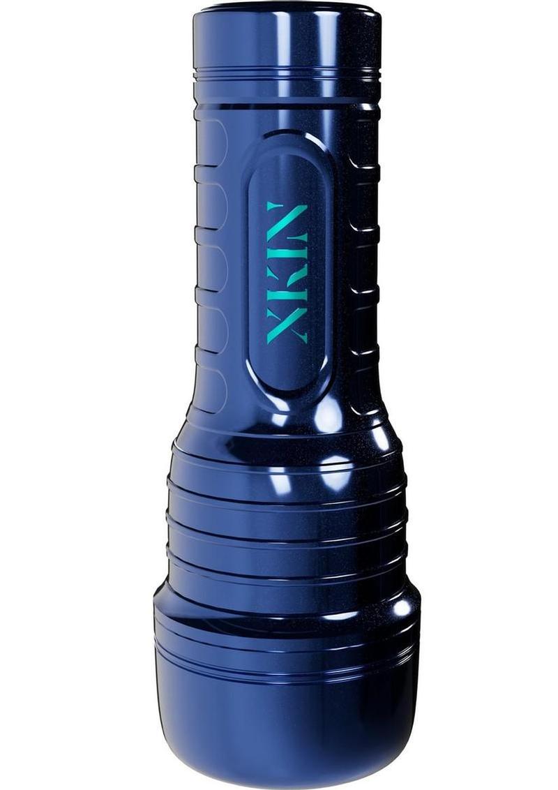 Xkin Dante Knox Rechargeable Vibrating Torch Masturbator - Male Mouth - Metallic - Blue/Caramel