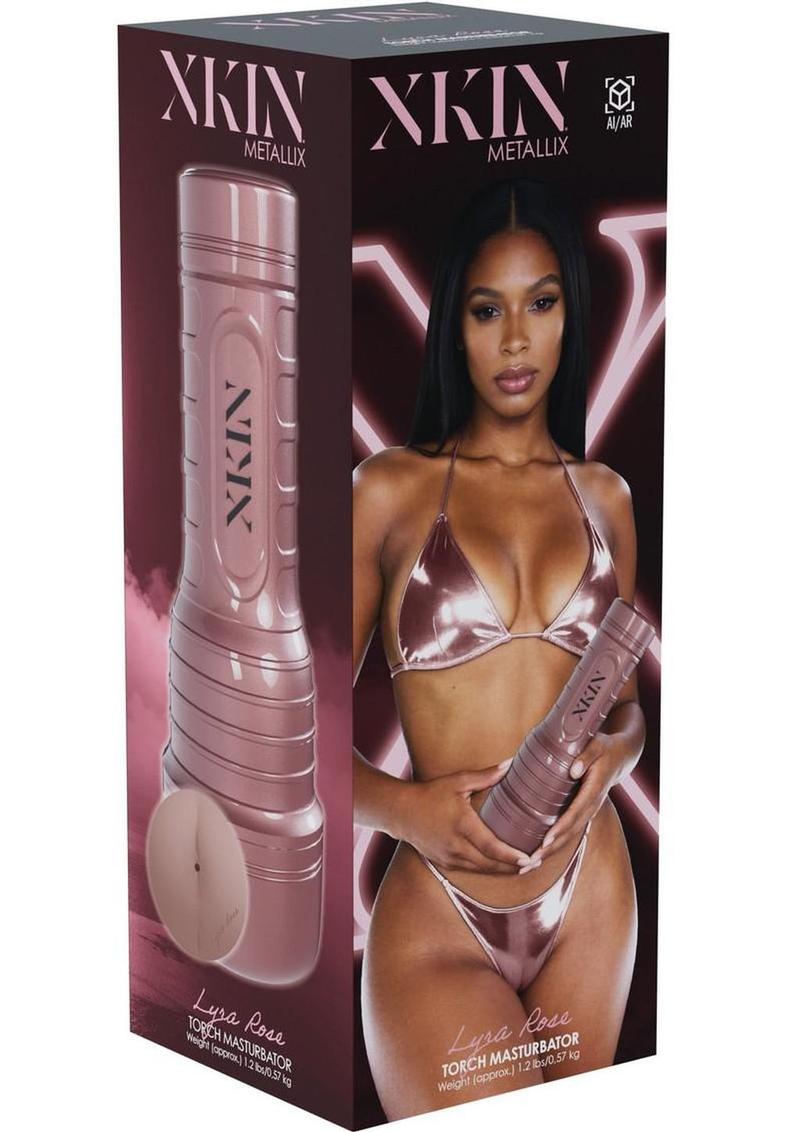 Xkin Lyra Jade Rose Rechargeable Vibrating Torch Masturbator - Female Ass - Chocolate/Rose Gold
