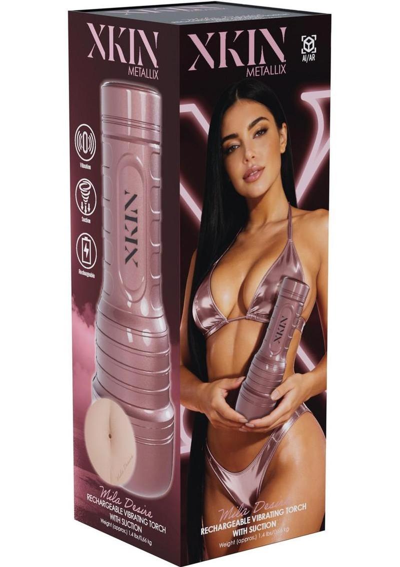 Xkin Mila Desire Rechargeable Vibrating Torch Masturbator - Female Ass - Caramel/Rose Gold