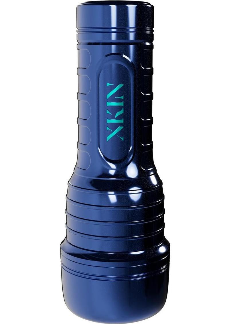 Xkin Ronan Cobalt Rechargeable Vibrating Torch Masturbator - Male Mouth - Metallic - Blue/Vanilla