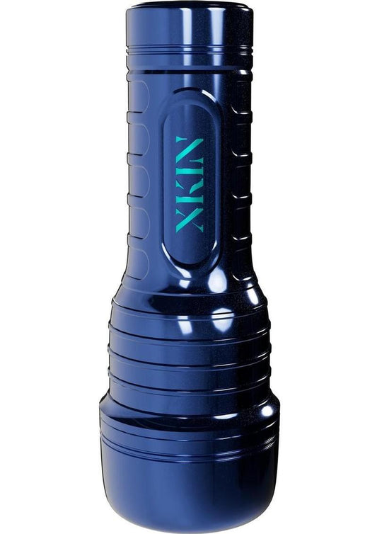 Xkin Ronan Cobalt Rechargeable Vibrating Torch Masturbator - Male Mouth - Metallic - Blue/Vanilla